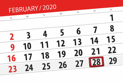 2020年2月的日历计划，截止日期，28日，周五