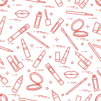 Seamless pattern of different lip make-up tools. V