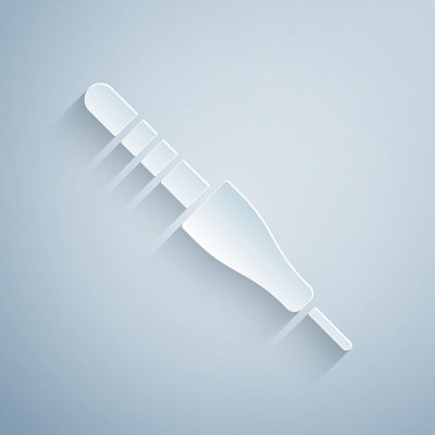 Paper cut Audio jack icon isolated on grey backgro