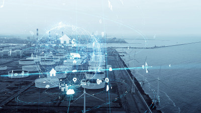 现代工厂和通讯网络概念。物联网(IoT)。4.0行业