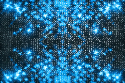 蓝色矩阵数字背景。抽象的网络空间的概念。人物倒了。来自符号流的矩阵。虚拟现实设计。复杂的算法数据黑客