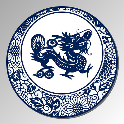 中国传统青花瓷，龙