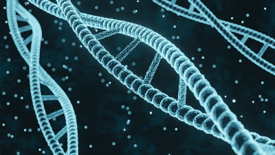 DNA结构双螺旋蓝色3d渲染