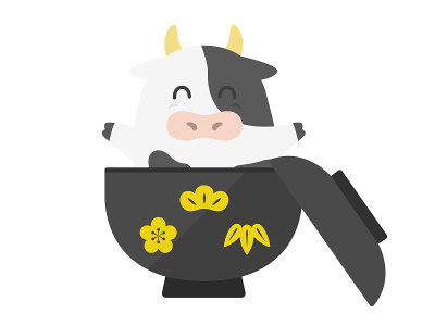 一只牛在碗里的插图。