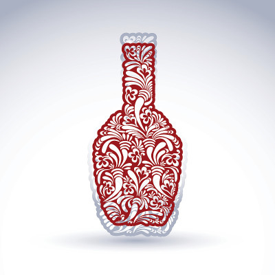 酒精花图案的瓶子，经典的水壶，抽象