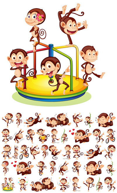 Set of different monkeys