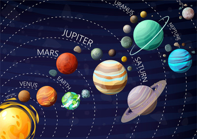 太阳系的行星在黑暗的背景下。