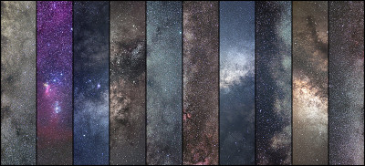 空间拼贴。天文学拼贴。天体摄影术拼贴。宇宙。长时间曝光摄影。