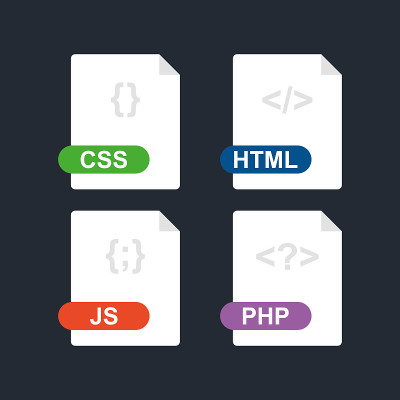 Css html js php。网页开发文件格式的平面图标集合。向量