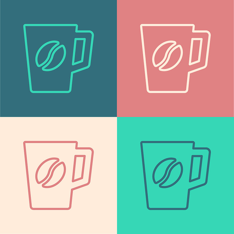 Pop art line Coffee cup icon isolated on color bac