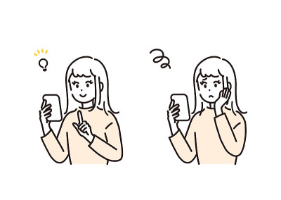 女性操作智能手机的插图集。向量。