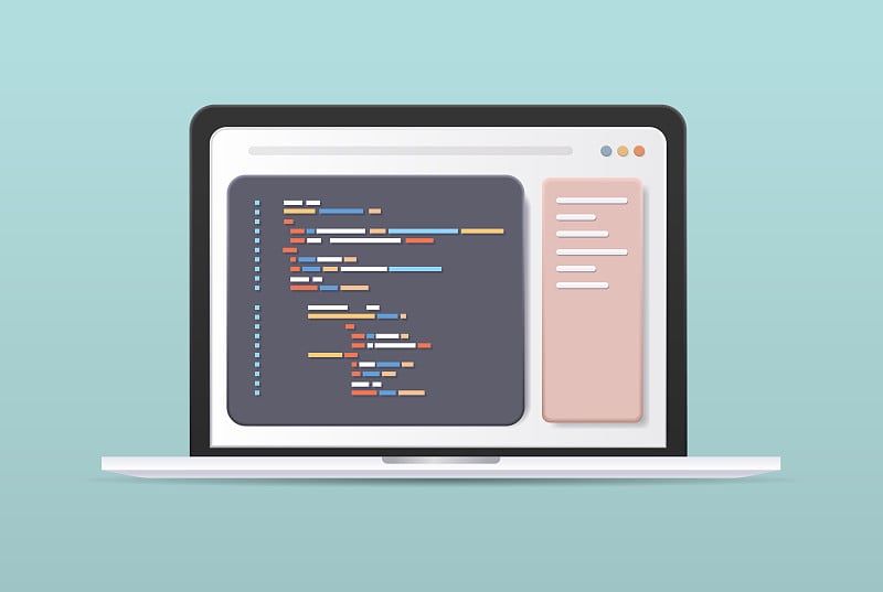 Web开发程序员工程编码网站上的笔记本电脑屏幕编程软件应用程序设计水平矢量插图