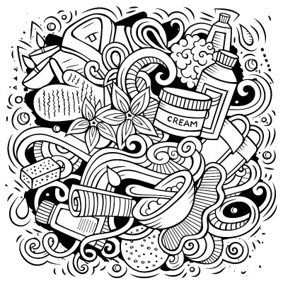 按摩手绘矢量涂鸦插图。Spa沙龙设计。