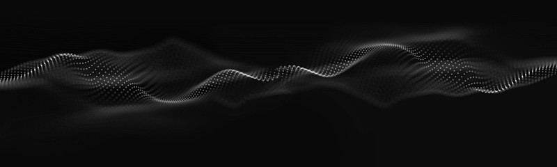 黑科技波声。抽象音乐脉冲背景。3d渲染点和线。数字音频技术背景。大数据能量脉冲。