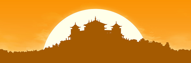 日出时分的西藏寺院