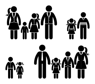 Stick figure father, mother, daughter and son icon