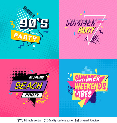 Set of summer party ad backgrounds in pop-art styl