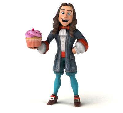 3D插图的卡通人在历史巴洛克服装