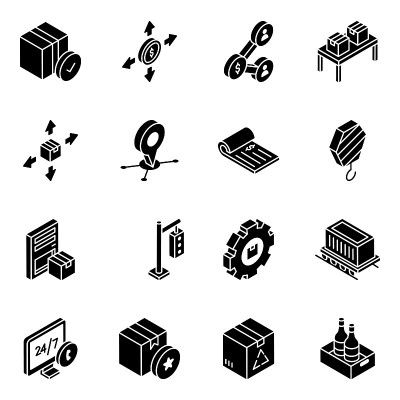 Pack of Logistic and Shipment Glyph Isometric Icon