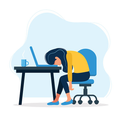 Burnout concept illustration with exhausted female