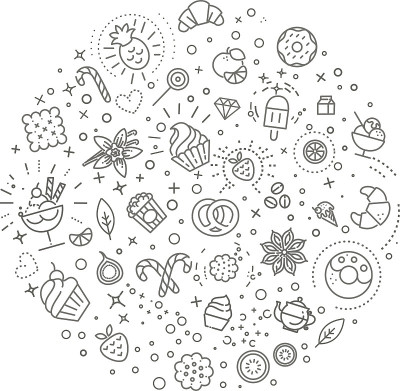 甜食概念插画，线条平面设计