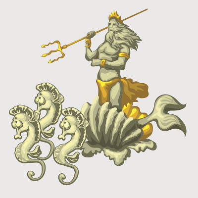 海卫一和一队海马坐在马车上