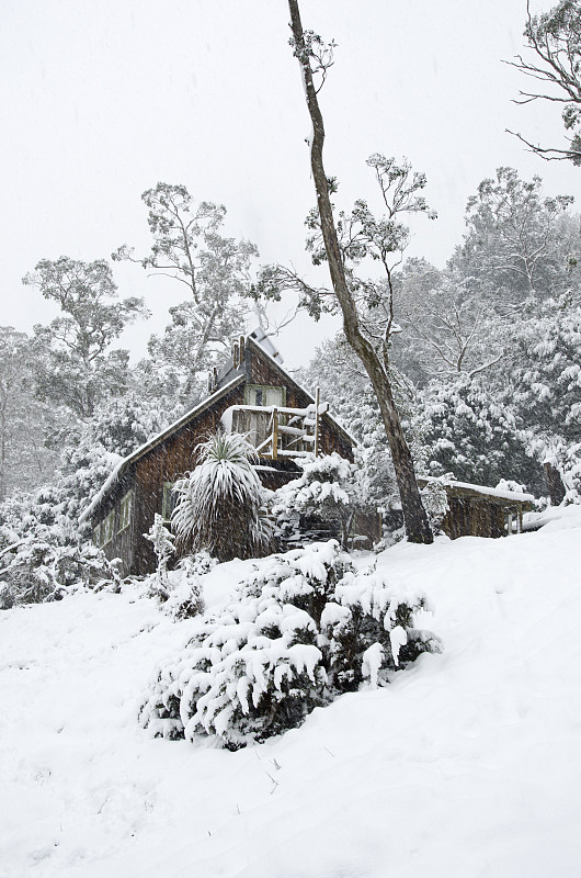 摇篮山国家公园，雪中的小屋