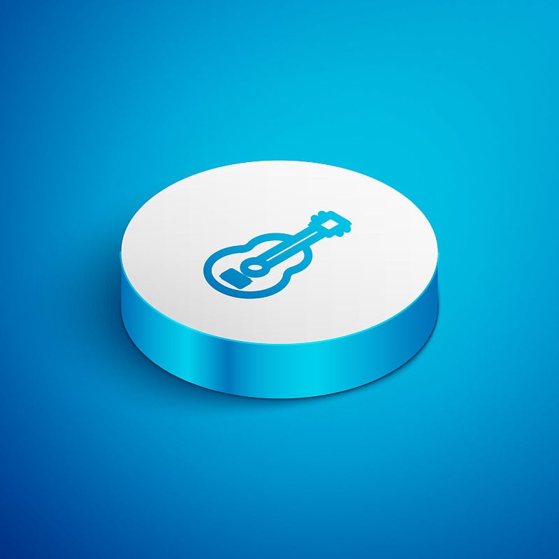 Isometric line Spanish guitar icon isolated on blu