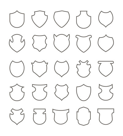 Shield icons set vector in outline style. Thin lin
