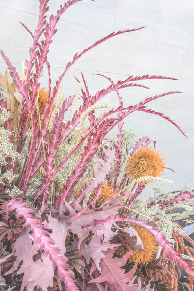 干燥的彩色树叶和花朵，浪漫的装饰花束