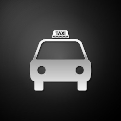 Silver Taxi car icon isolated on black background.