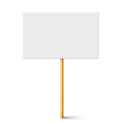 Blank protest sign with wooden holder. Realistic v
