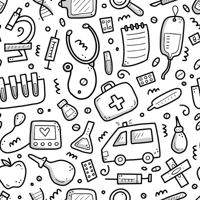 Hand drawn seamless pattern of medicne doodle elem