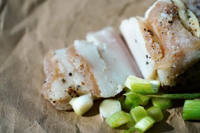 俯视图咸肉加洋葱零食