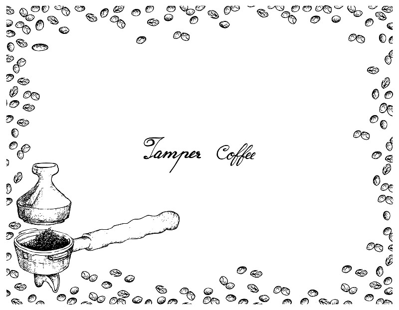 Hand Drawn of Portafilter with Tamper for Coffee M