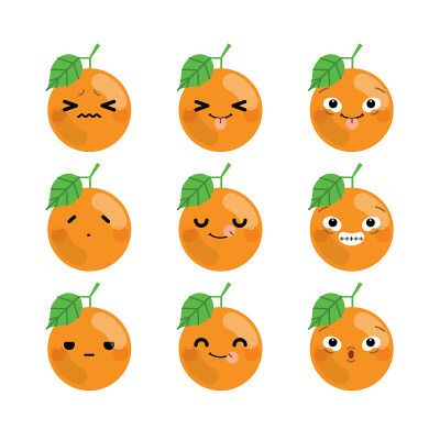 Set of cute cartoon orange emoji set isolated on w
