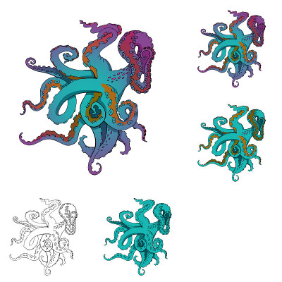 矢量素描卡通章鱼触手
