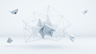 未来多边形3D形状在白色工作室
