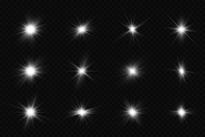 发光效果。星星在透明的背景上闪烁。矢量插图。太阳