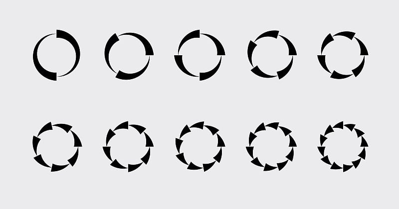 圆图分段集矢量图分段饼模板。圆段集。不同数目的扇区将圆分成相等的部分。2点到10点。饼图。图集合