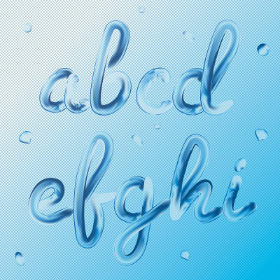 3 d字体。字母a, b, c, d, e, f, g, h, i.现实的水颜料渲染印刷矢量插图。透