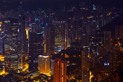 香港都市夜景，灯光缤纷