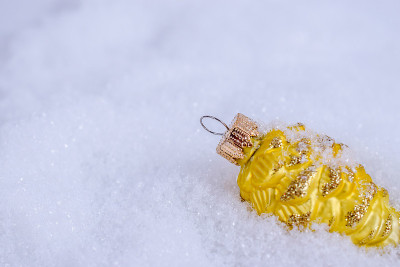 圣诞圆锥或球花下的雪花在雪花中留有拷贝空间。圣诞节和新年的概念。圣诞贺卡。