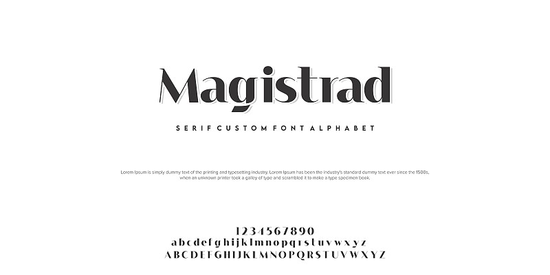 优雅的字体字母字母表集。经典黑字排印字体。大写字母和数字。矢量图