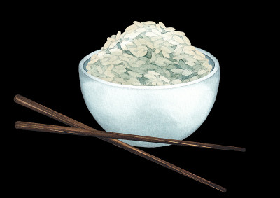 水彩碗白米配木棒
