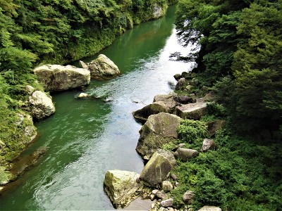 日本日光国家公园的木奴川河的落基海岸线