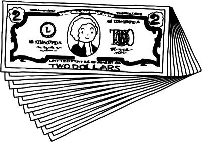 Bunch of Cute hand-painted 2 US dollar banknote ou