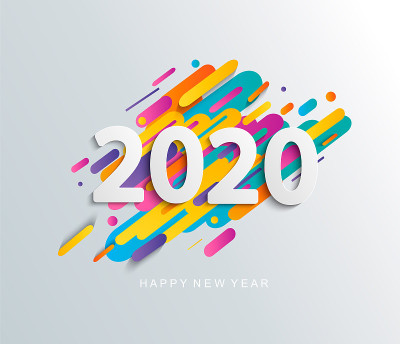 2020年新年卡片上的现代运动背景。
