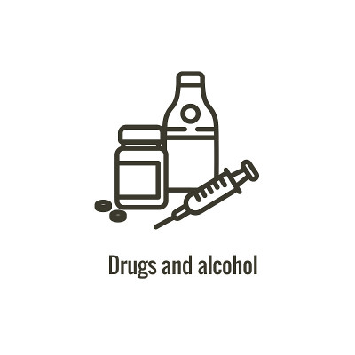 药物和酒精依赖图标-显示药物成瘾的图像