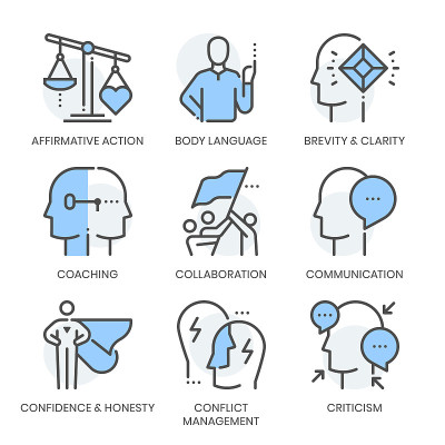 Communication skills related, square line  color v
